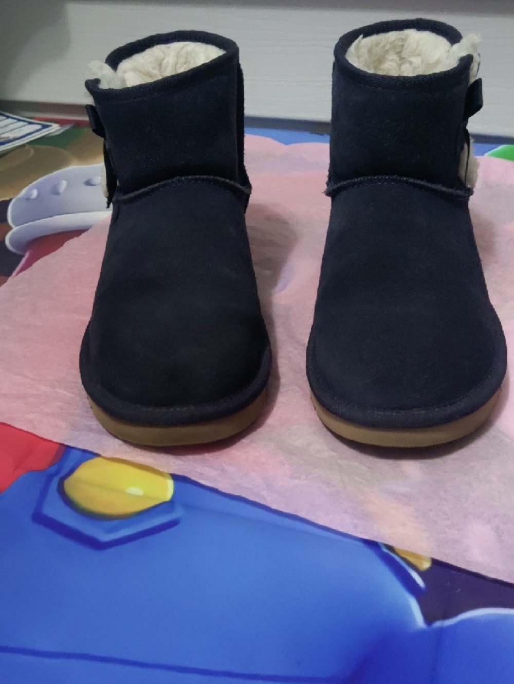 Koolaburra Navy Suede-Look Shearling Ankle Boot - Picture 6 of 12